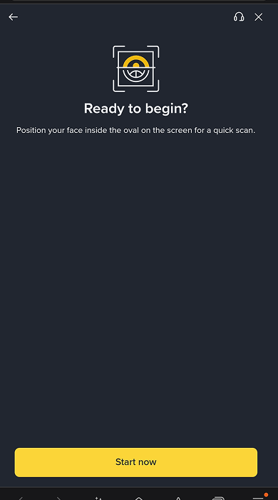 바이낸스 얼굴 인증 시작 Ready to begin 화면