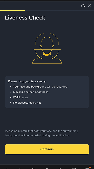 바이낸스 Liveness Check 안내 화면