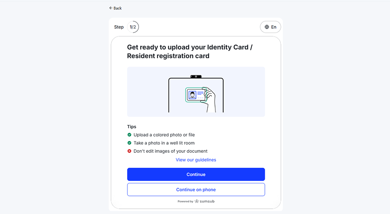 바이비트 KYC 신분증 업로드 안내 화면
