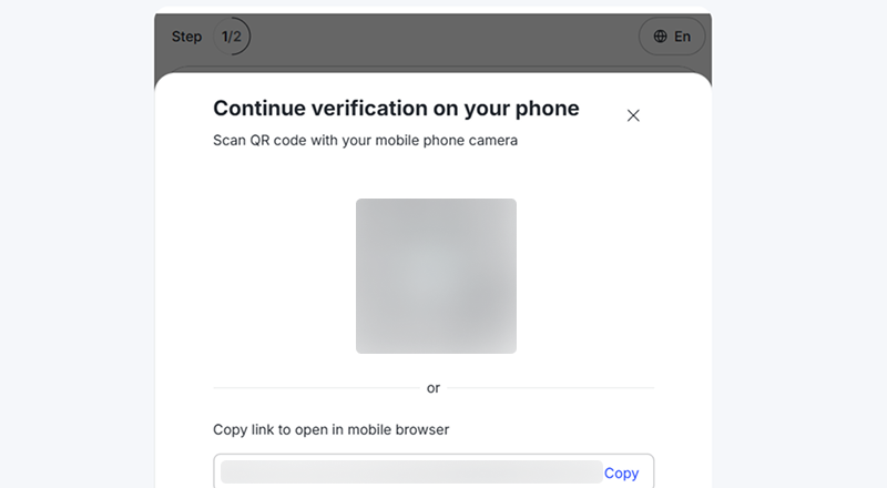 바이비트 Continue verification on your phone QR 코드 화면