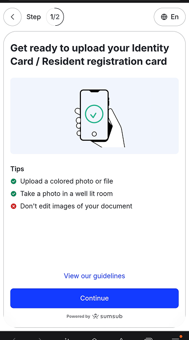 바이비트 신분증 촬영 안내 화면