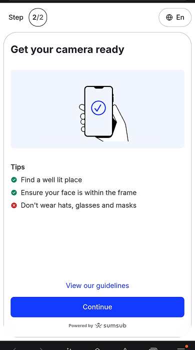 바이비트 Get your camera ready 얼굴 인증 안내 화면